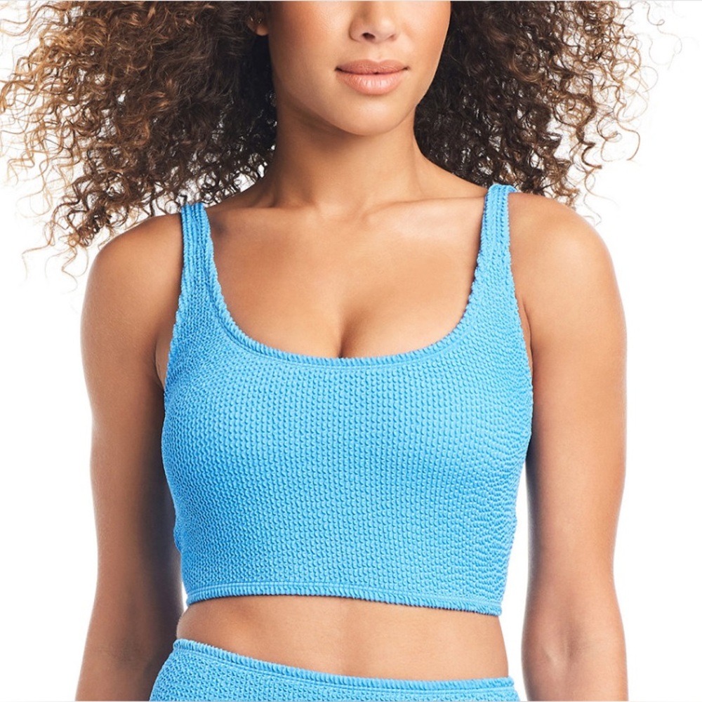Bar III Blue Textured Crop Bikini Top
